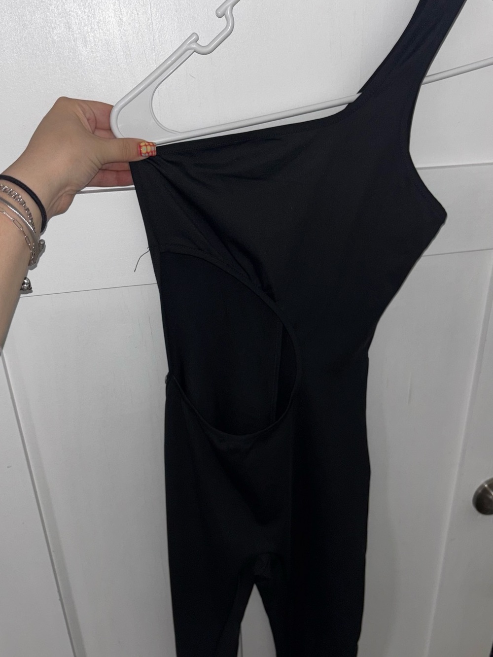 Women’s One-Shoulder Black Cutout Unitard Size M